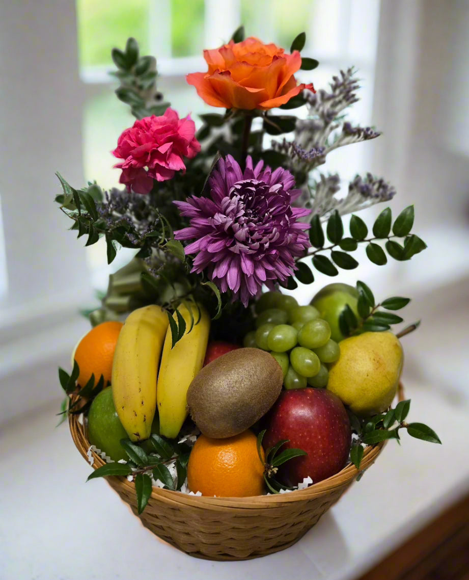 Colorful Flowers and Fruit basket